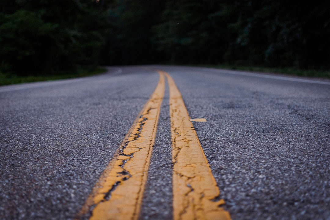 Asphalt road with double line