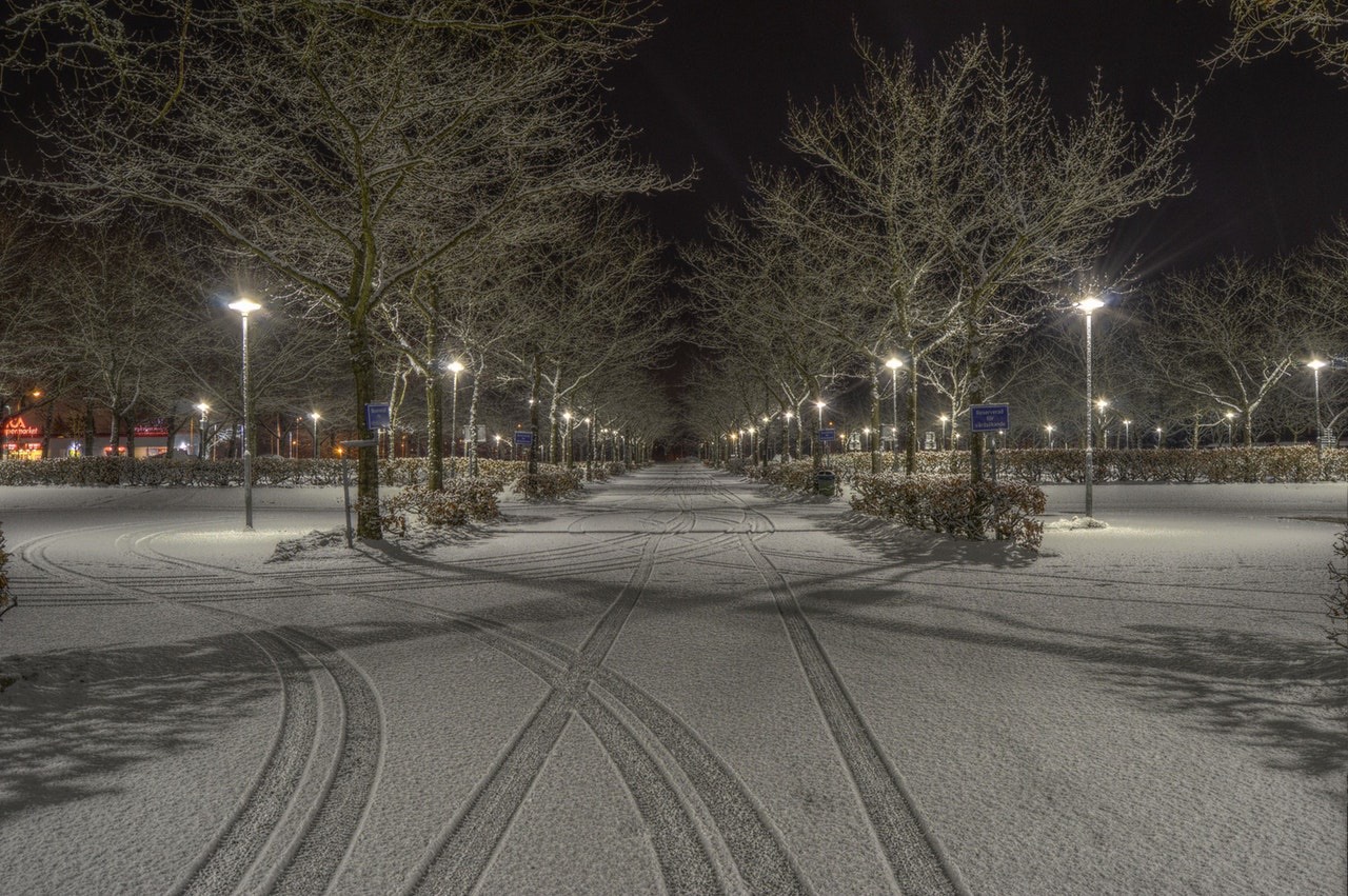 Parking Lot Covered in Snow